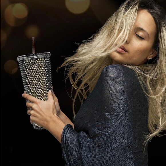 Studded Water Tumbler Cup with Lid and Straw, Studded BPA Free Leak Proof 24 oz - Picture 4 of 4